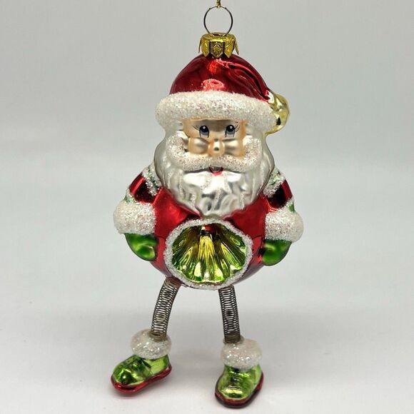 VTG Hand-Blown Glass Santa Ornament Ident Reflector Belly & Jiggly Spring Legs - Picture 1 of 11